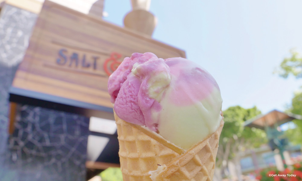 pink and yellow ice cream cone from salt and straw