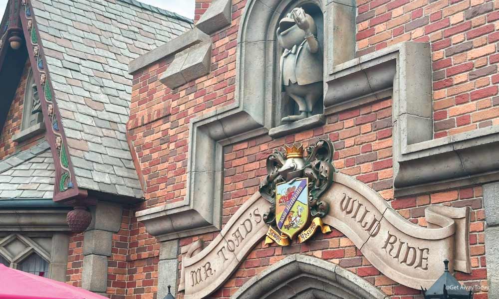 Brick and stone exterior of Mr Toad's Wild Ride at Disneyland