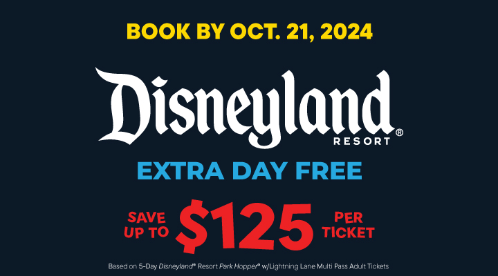 Extra Day Free DISNEYLAND® Resort E-Tickets - <b><font color=red><a href="https://www.getawaytoday.com/extra-day-free" style="font color=red">Click</a> for more details</font></b>