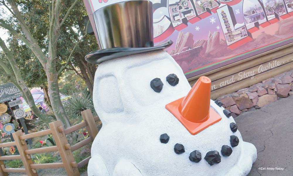 Snowman Car at Entrance of Cars Land in California Adventure 