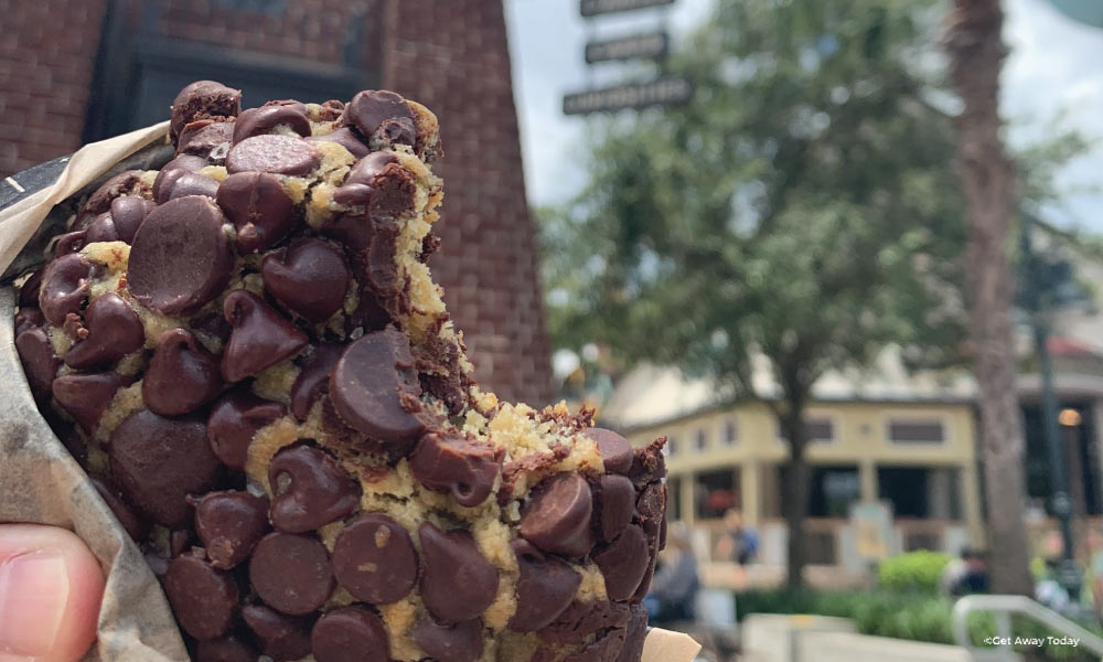 Large cookie covered in Chocolate Chips outside of Gideon's Bakehouse in Disney Springs