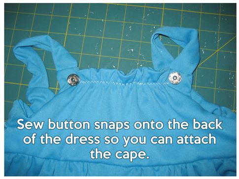 attaching button snaps to the bodice of a dress