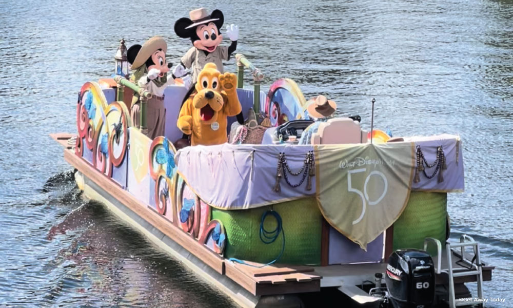 Walt Disney World 50th Anniversary Boat with Mickey and his friends in the river