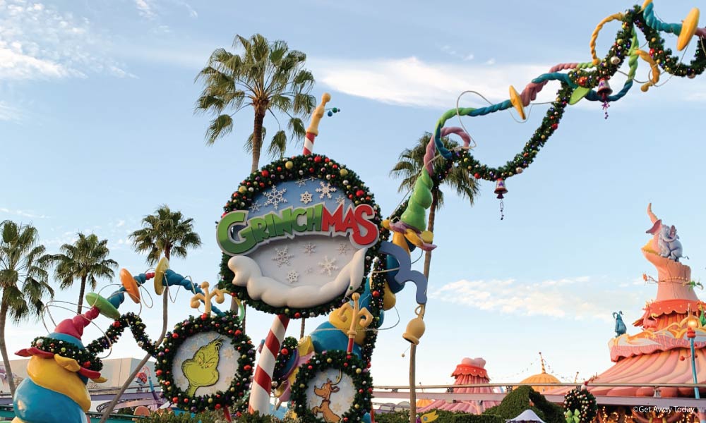 Grinchmas decor in Suess Landing in Universal Orlando