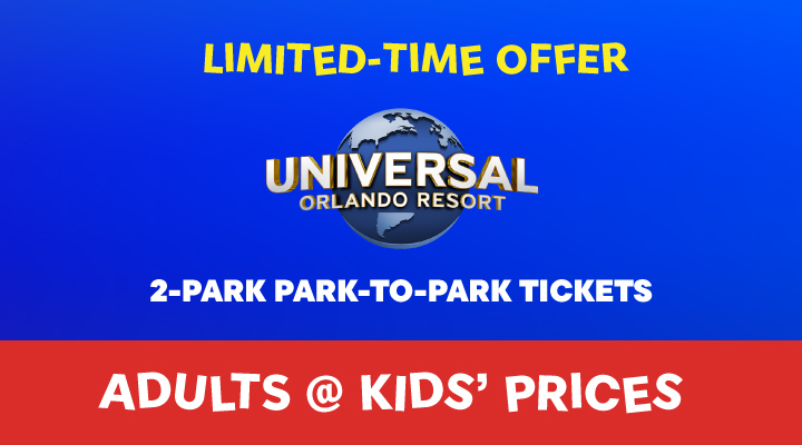 Universal Orlando 2-Park Park-to-Park Tickets - <b><font color=red>Adults at Kids' Prices</font></b>