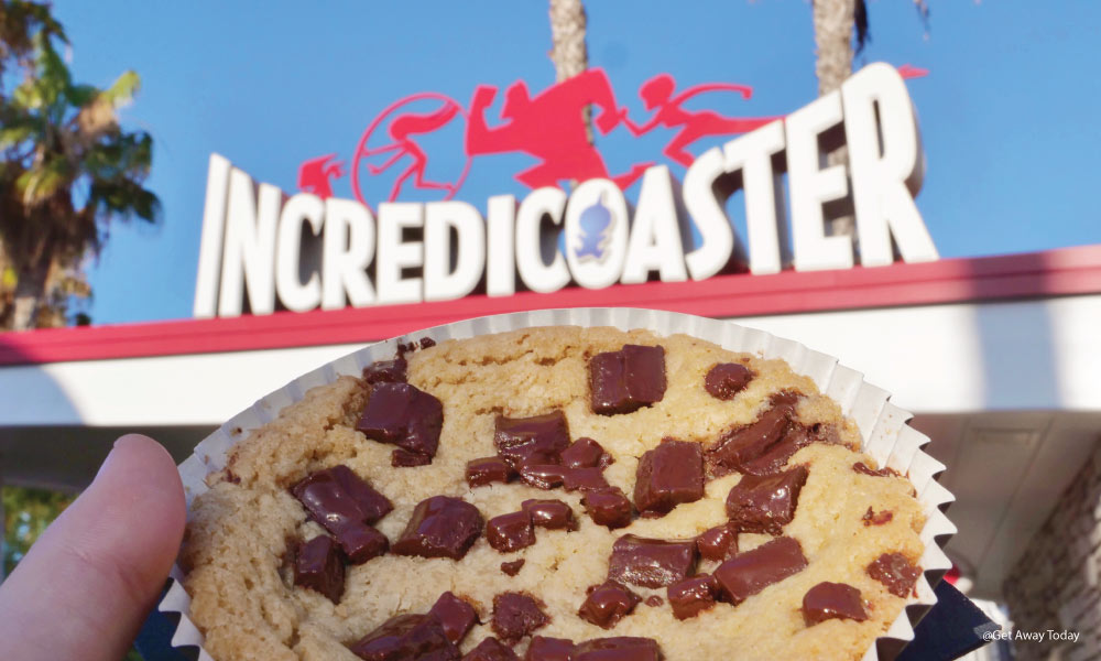 Cookie Num Num at Disney's California Adventure in front of Incredicoaster