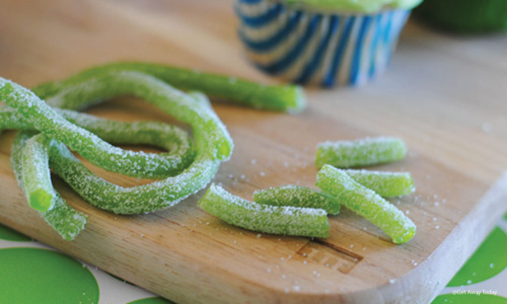 sour green straws cut for alien cupcake antenna