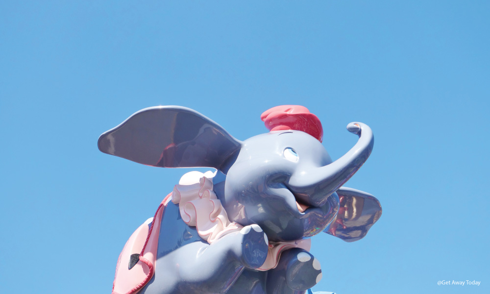 Dumbo cart with a pink hat at Disneyland