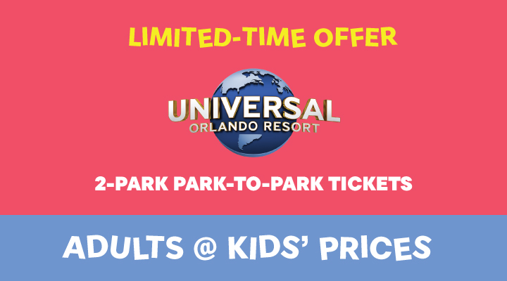 Universal Orlando 2-Park Park-to-Park Tickets - <b><font color=red>Adults at Kids' Prices</font></b>