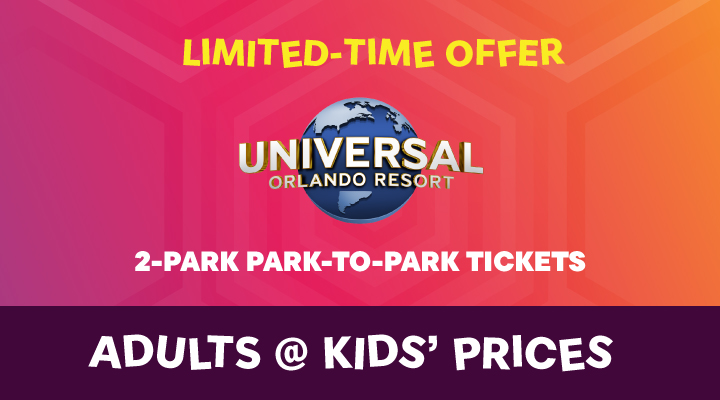 Universal Orlando 2-Park Park-to-Park Tickets - <b><font color=red>Adults at Kids' Prices</font></b>