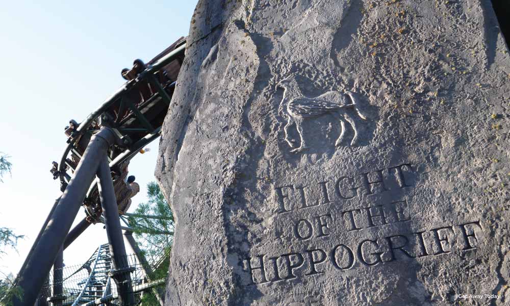 Stone carving showing Flight of the Hippogriff ride