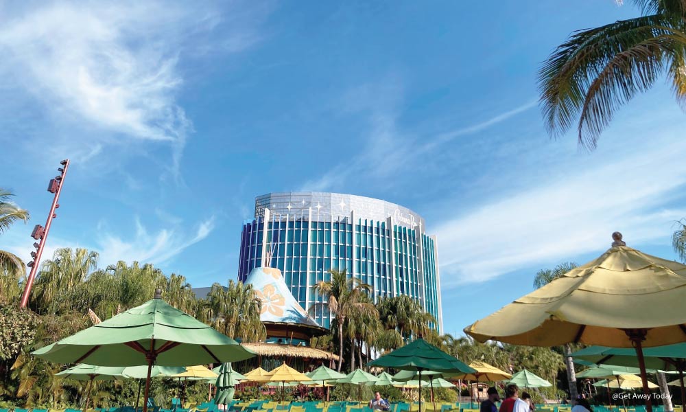 View of Cabana Bay Resort from Volcano Bay